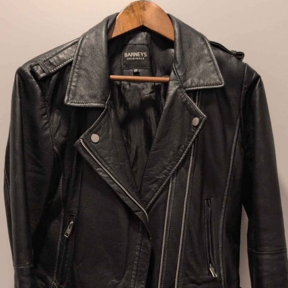 Barneys New York Black Leather Moto Jacket